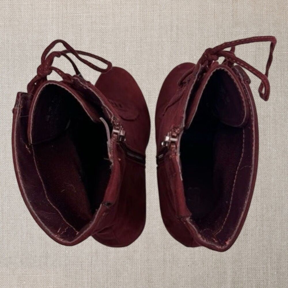 Carlos Santana Malbec Sandra Lace-Up Booties size 9 burgundy red 2” heel suede - Picture 5 of 9